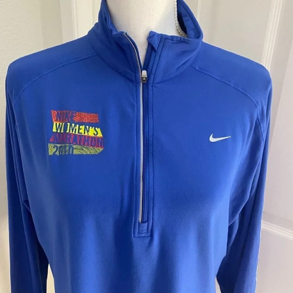 Nike Dri Fit 2010 Women's Marathon Half Zip Top Size XL Blue Swag Memorabilia B1